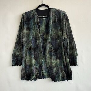Blackfish Studio Women Medium Jewel Tone Feather Boho Artsy‎ Open Front Sweater